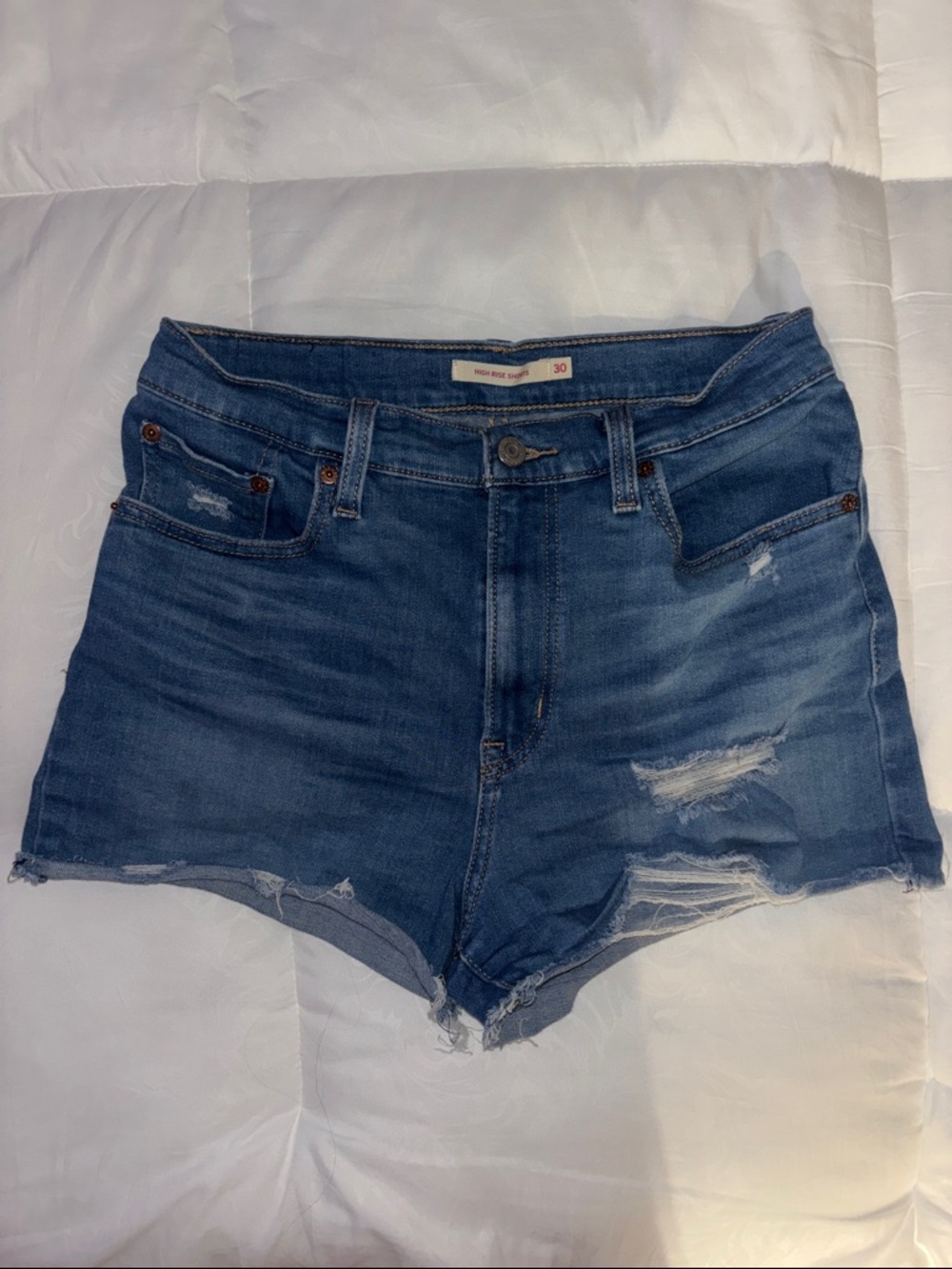 Levi's Blue Distressed High-Rise Jean Shorts